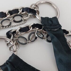 Black ribbon with chains belt 27"